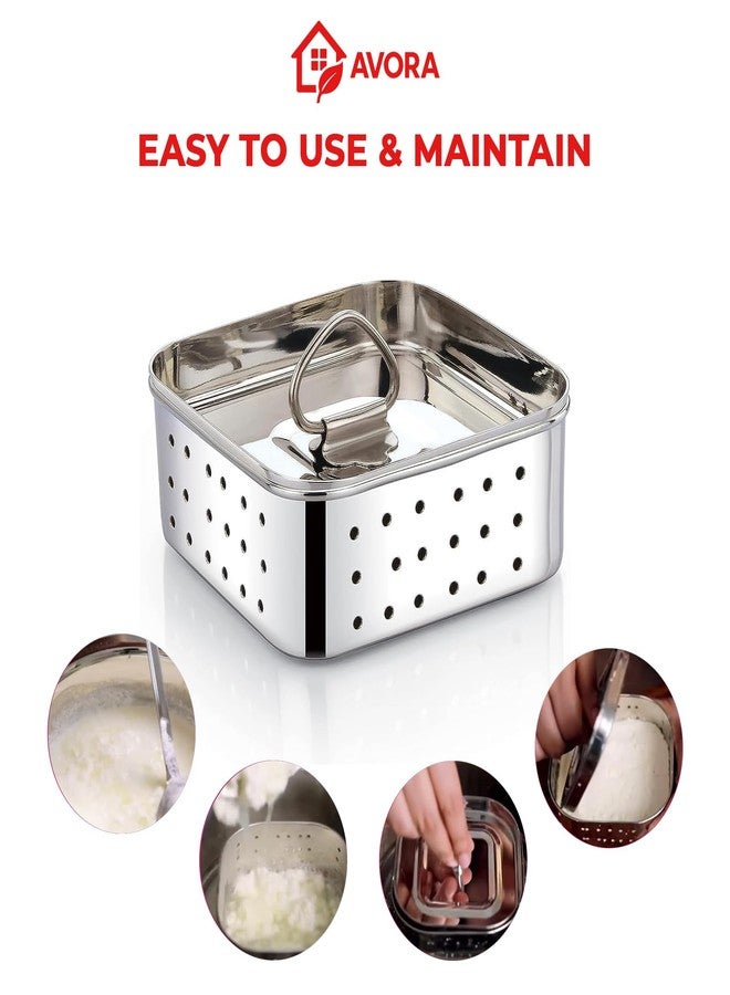 AVORA Stainless Steel Paneer Maker Mould Press with Lid | Homemade Paneer, Tofu, Curd Strainer | Whey Separator Cheese Maker for Kitchen Home | Medium Size 450ml (Square) - Image 5